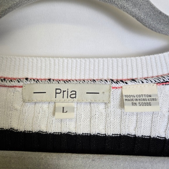 Pria Striped Cable Knit Sweater, 100% Cotton, Black/White, Size Large, NWOT - Picture 5 of 8